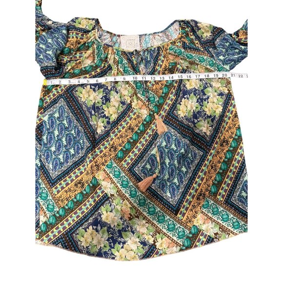 Johnny Was JADE Miza Patchwork Blouse Peasant Boho Top Long Sleeve Tassel Size S - Picture 7 of 8